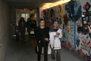 Jennifer Alorut and her mother Raigelee, Inuit throat singers led the procession to the exhibit. Photos by Bill Rea