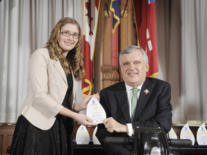 Julie Dranitsaris, 17, of Cedar Mills, was presented with her Junior Citizen of the Year Award from the Ontario Community Newspapers Association. The presentation was made last Friday by Lt.-Gov. David Onley. Submitted photo