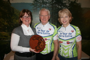 Michele Harris, executive director of the Hills of Headwaters Tourism Association, presented the Tourism Event or Festival of the Year award to Le Tour de Terra Cotta Founder Ted Webb and Executive member Donna Cragg. Photo by Bill Rea 