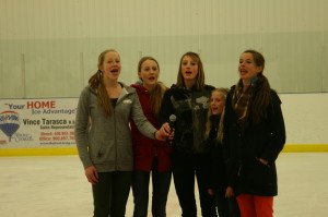Rebecca Pronk joined Christina, Brianna, Avery and Karlie Dolderman in singing O Canada before the game. 