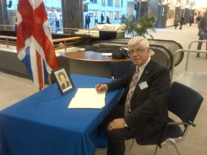 TILSON SIGNS CONDOLENCES FOR THATCHER While in Belgium recently, Dufferin-Caledon MP David Tilson signed a book of condolence for former British prime minister Margaret Thatcher, who died April 8. “Margaret Thatcher was a powerful political force in the 1980s and she single-handedly reshaped modern Great Britain,” Tilson said. “Her defence of the Falkland Islands as well as her work with President Reagan in bringing about the end of the Cold War have cemented her place as one of the most important political leaders of the 20th century. As a Conservative, I was inspired by Mrs. Thatcher's determination to rescue Great Britain from near economic collapse at the end of the 1970s. She will be remembered for her strength of will and her fearless defence of free markets.” Tilson was in Belgium leading an all-party delegation of Canadian MPs and Senators in his role as President of the Canada-Europe Parliamentary Association. Submitted photo 