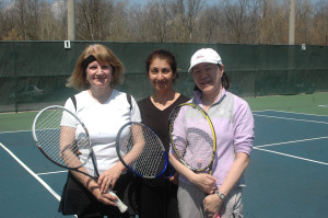 The Bolton Tennis Club is ready for the spring season after club members turned out for clean-up day Saturday. Opening day is this Saturday (May 4). Club members Donna Marks, Azar Williams and Saori Mitchell got in some early play on the courts. Photo by Brian Lockhart