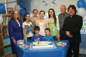 School marks 10 years It was a time for celebration last Wednesday, as St. Rita Catholic Elementary School near Valleywood marked its 10th anniversary. Principal Ursula Fromm, the schoolʼs first principal Gerry Corrigan and Fr. Andrew Maderak were on hand for this ceremonial cake cutting with Grade 8 students Alyssa Nasello, Haylay Duff, Brooke Moretti and Alessia Ragno (who were in junior kindergarten when the school opened) and current JK students Anthony Arena and Michael Donahee. There was also lots of entertainment for the celebration, some of it being provided by Bubba the Clown. Photos by Bill Rea