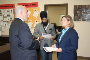 John Mitteregger, Director and Employment Services and Programs of Job Skills, with Jasmeet Singh, Bramalea-Gore-Malton MPP, and NDP Leader Andrea Horwath.