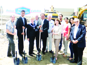 Councillor Rob Mezzapelli, Maninder Mand, Mayor Marolyn Morrison, Councillor Allan Thompson, Sam Mand, Councillor Richard Paterak, Councillor Patti Foley, Manu Mand, Kulwinder Mand, Annu Mand and Councillor Doug Beffort were on hand for the ground breaking for the Hampton Inn and Suites in Bolton recently. Photo courtesy of the Town of Caledon