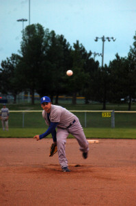 Bolton Dodgers pitcher Shawn English delivers from the mound in the first inning of the Dodgers game against the Ivy Leafs last Wednesday at North Hill Park.