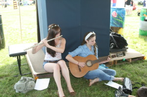 Katie and Stephanie Oakley of Bolton were providing music in the kids activity tent.