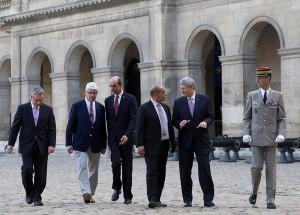 Members of the Canadian contingent at the recent G8 Summit, International Trade Ed Fast, Dufferin-Caledon MP David Tilson, Veterans Affairs Minister Steven Blaney and Prime Minister Stephen Harper are seen here with Kader Arif, le ministre délégué aux anciens combattants (talking to Harper). Submitted photo