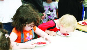 There are always lots of kids for the strawberry eating contest at the Fairgrounds, and they sometimes end up with dirty faces at the end, like Joséphine Sumner, 3, of Belfountain and Niko Venalainen of Toronto.