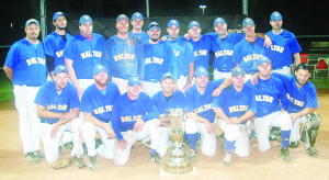 The Bolton Brewers claimed the North Dufferin Baseball League championship for the fifth consecutive season with a final 4-0 win over the Aurora Jays last Thursday. The Brewers had an outstanding season with a 23-3 record and only a single loss in the playoffs. Photo by Brian Lockhart