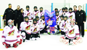 COYOTE GIRLS WIN IN ETOBICOKE The Caledon Coyotes peewee BB team won the Etobicoke Pink the Rink Tournament last weekend. The girls went undefeated over six games and won the championship 1-0 in overtime. Playing on the team are Addyson Proulx, Jennifer Gee, Emma Ryan, Abbie McHardy, Emma Nelson, Tia Way, Miranda Wheeler, Jenna Ford, Jessica Mansueto, Carly Pleasance, Amy Norris, Melanie Bristoll, Lindsay Core, Sydney Mizzi, Kortney Bullied and Megan Norris. The coach is Kevin Norris and the assistant coaches are Steven Nelson, Paul Pleasance and Bill Bullied. The trainer is Kari Ann Way and the manager is Rhonda Norris. Photo submitted