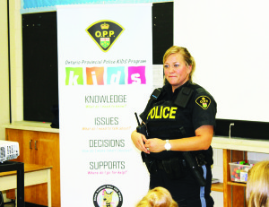 Caledon OPP Constable Christina Sanghera was on hand to launch the KIDS (Knowledge, Issues, Decisions and Supports) program at Caledon Central Public School recently. Photo by Bill Rea