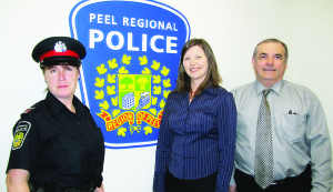 Constable Nancy Vellenga and Civilian Recruiter Susan O'Neill of Peel Regional Police with Jobs Caledon Employment Specialist Dan Regliszyn. Photo submitted