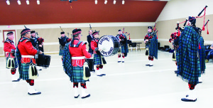 GETTING READY FOR REMEMBRANCE SERVICES The public was invited out Monday night to take in the rehearsal of the Sandhill Pipes and Drums. They were practising at the Caledon Community Complex in anticipation of taking part in Remembrance day services this weekend. Photo by Bill Rea