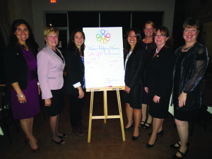 Guests signed their names as a show of support to launch the $4 million Women Helping Women for Etobicoke General Hospital campaign. Seen here are Anna Bernardi, manager of major gifts for the Osler Foundation; Mayor Marolyn Morrison; Dr. Roberta Minna; Dr. Christine Tang; Dyanne Ostrander, director of major gifts for the Osler Foundation; Councillor Patti Foley; and Maureen Sheahan, VP of philanthropy for the Osler Foundation. Submitted photo