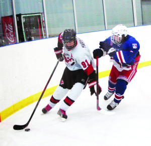 The Caledon Hawks minor midget A team played the Oakville Blades during the first round of OHMA playoffs Sunday. It was a tough battle, but the Hawks came out on top to take a 5-4 win in the first game. Photo by Brian Lockhart