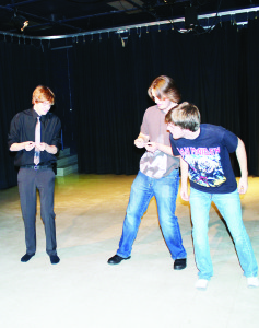 Dramatic arts students Eric Buote, Matt Jennison and Joey Penkala were putting on some entertaining demonstrations.