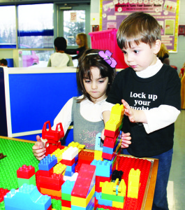 Christina Grieco, 5, and her brother Nicholas, 3, her busy building all sorts of neat stuff from Lego.