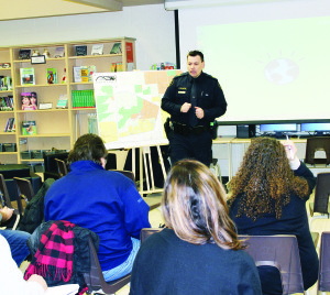 Sergeant Mike Garant addressed the audience at SouthFields Village Publoc School recently.