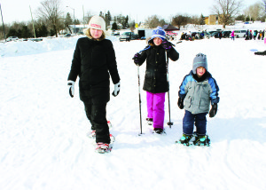 Caledon Hills Cycling offered people the chance to give snowshoeing a try. Palgrave resident Michelle Cheeseman and her children Ashley, 9, and Myles, 5, took advantage.