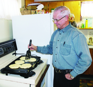 People at Trinity Anglican Church in Campbell's Cross sat down to a special Pancake Breakfast after their morning service Sunday. Roy Laneroute was busy at the grill in the kitchen.