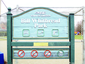 The park at the corner of James and Victoria Streets in Bolton was renamed in honour of Bill Whitbread in the fall of 1992.