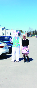 EASTER BUNNY WAS AT DEALERSHIP The Easter Bunny was busy greeting people Saturday at Bolton Toyota He was accompanied here by Service Coordinator Cynthia Westenhofer. Photo by Bill Rea
