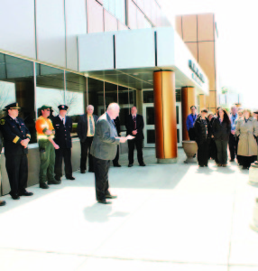 REMEMBERING THOSE HURT OR KILLED ON JOB Members of Town of Caledon staff gathered outside Town Hall last Monday to mark Day of Mourning, remembering those who have been killed or injured while on the job. “We're all responsible for a safe working environment,” commented Town CAO Douglas Barnes, who officiated at the ceremony. Photo by Bill Rea