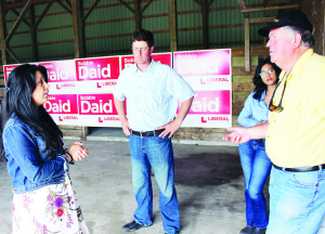 CANDIDATE SPEAKS WITH FARMERS Dufferin-Caledon Liberal candidate Bobbie Daid hosted a barbecue Tuesday which enabled her to meet with some area farmers. She reported having a very productive conversation about rural and agricultural issues. Photo by Bill Rea