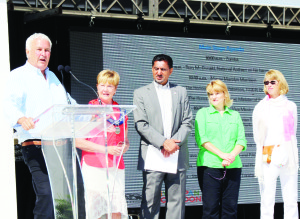 Former Ontario Premier David Peterson, TO2015 board chair, was on hand at Caledon Equestrian Park in Palgrave Saturday to help start the one-year countdown to the Pan American Games, and the equestrian events that will be held at the park. Peterson was joined by Mayor Marolyn Morrison, Minister of State (Sport) Bal Gosal, Dufferin-Caledon MPP Sylvia Jones and his wife Shelley Peterson. Photo by Bill Rea