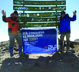 Chris Bredt and Matthew Certosimo stood at the summit of Mount Kilimanjaro July 7.