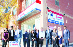 RE-MAX RELAUNCHED IN CALEDON EAST There was a festive mood around the RE-MAX Realty Specialists Inc. office in Caledon East recently as staff, officials from the company and Mayor Marolyn Morrison were on hand for the relaunch of the office. Sam Sandhu and Stacey Beatty reported there are nine agents working at the office, and they expect things to grow quickly. Photo by Bill Rea