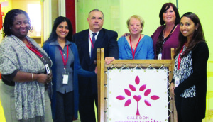 The Jobs Caledon team ready to host the Oct. 23 community hiring event includes Administrative Assistant Desreen Clarke-Miller, Employment Specialist Vishaka Wanigasinghe, Job Developer Dan Regliszyn, Employment Specialist Maureen Tymkow, Director of Employment and Development Cathy Perennec McLean and Resource and Information Specialist Sharon Hussein-Swanson.