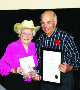 Mississauga Mayor Hazel McCallion presented Kolb with a copy of her book Hurricane Hazel, along with a scroll from the City of Mississauga.