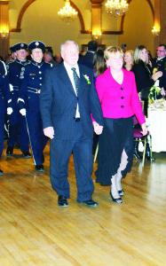 Mayor Marolyn Morrison and her husband John were marched into Friday's tribute by the Caledon Fire and Emergency Services Honour Guard, led by Capt. Don Rea on the pipes.