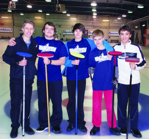 Chris Dywanski, Mike Triglav, William Gates-Crease, Ryan Antiochos, Jonathan Quintal make up the Humberview Huskies new bantam boys curling team.
