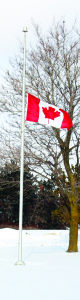 FLAGS LOWERED FOR FALLEN OFFICER Flags throughout the Town of Caledon, including this one outside Caledon Village Place, were flying at half-mast in the last week in honour of RCMP Constable David Wynn. Const. Wynn died in hospital last Wednesday morning, four days after he was shot in the line of duty in St. Albert, Alberta. The Town extended sincere condolences to the officer's family, friends and colleagues for this tragic loss.