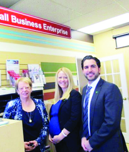 Caledon SBEC Specialist Maureen Tymkow is seen here with TD Business Managers Lisa Ringer and Silvio Lombardi.