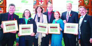 Glenn De Baeremaeker, Debbe Crandall, Caroline Schultz, Amber Ellis and former Ontario Cabinet Minister Steve Gilchrist are the 2014 winners of the Friend of the Greenbelt Award.