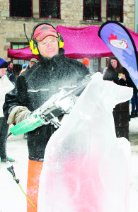 Orangeville resident Jim Menken was demonstrating his ice-carving skills.