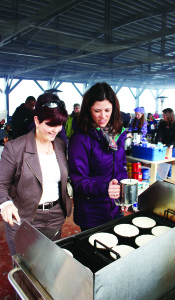 Monday, being the first day of March break was a busy time, and there was a brisk business at the pancake breakfast. Credit Valley Conservation CAO Deb Martin-Downs and Councillor Johanna Downey were handling some of the flipping chores.