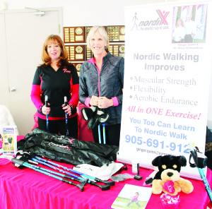 Ginger Quinn of Georgetown and Tina Daalderop of Bolton were explaining the benefits of poll walking.