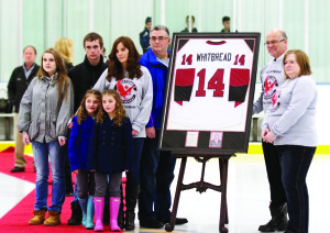 Mayor Allan Thompson was on hand as the Whitbread family was presented with a framed hockey jersey Saturday at the Whitbread Memorial Hockey Tournament in Caledon. The tournament was almost one year to the day of Bill Whitbread's passing.