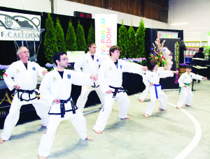 Caledon businesses and organizations were all on display over the weekend at the annual Caledon Home and Lifestyle Show at Albion-Bolton Community Centre. The Show was sponsored by James Dick Construction and run in partnership with the Town. Members of Self Defence With Awareness and Respect (SWAR) Tai Kwon Do of Caledon East put on this demonstration Friday night at the conclusion of the opening ceremonies. Photos by Bill Rea