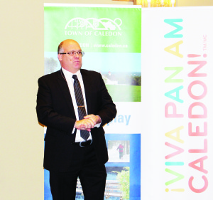 Mayor Allan Thompson recently addressed the audience at his first Mayor's Business Breakfast. Photo by Bill Rea