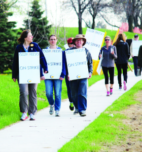 Teachers were on the picket line outside Mayfield Secondary School Monday morning, the first day of the high school teachers' strike against the Peel District School Board. Photo by Bill Rea
