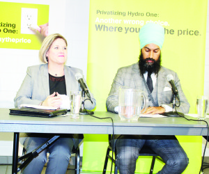 Ontario NDP Leader Andrea Horwath and Bramalea-Gore-Malton MPP Jagmeet Singh spoke at last week's town hall meeting in Brampton.