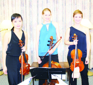FINAL CHAMBER CONCERT OF SEASON Jessica Tong, Kirsten Jerme and Rose Wollman, of Music Beyond the Chamber, were the performers at the latest edition of the Caledon Chamber Conceret series at St. James' Anglican Church in Caledon East. They performed Goldberg Variations by Bach. This was the last in the current series of concerts. They will resume in November. Photo by Bill Rea