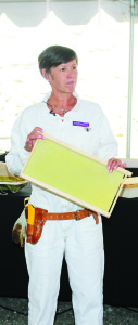 Gillian Vanderburgh, “Gillie Bee” from Hockley Valley was joined by Jim White “Jimmy Bee” from Erin in explaining some of the points of bee keeping.