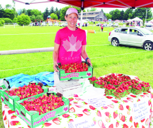 Katrien Mooney of Downey's Farm Market was helping to sell strawberries, with all proceeds from the sales going toward the One Walk to End Cancer, which will be held Sept. 12 in Toronto.